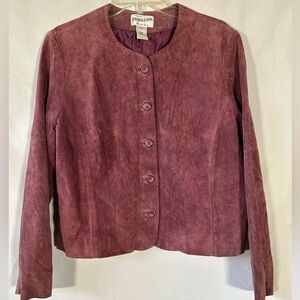 PENDLETON MULBERRY PURPLE ORCHID LEATHER BUTTON UP BLAZER JACKET WOMENS LARGE